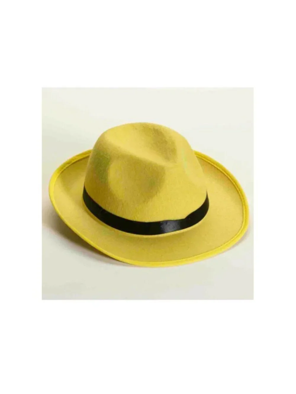 ADULT YELLOW FEDORA WITH BLACK TRIM